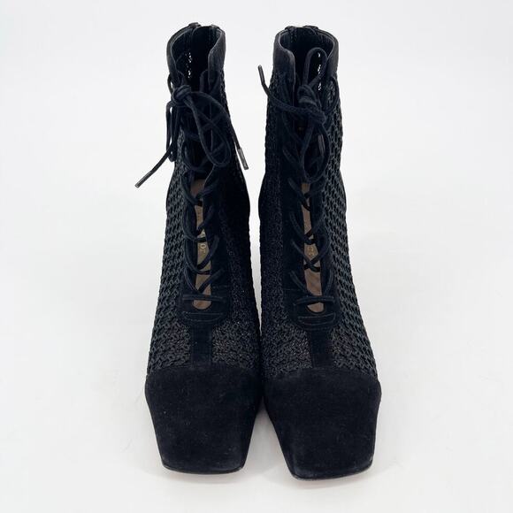 Dior Black Suede Crochet Mesh Naughtily-D Lace Up Heeled Ankle Boot size EU 38 - Picture 5 of 11